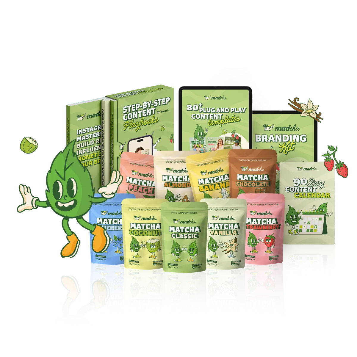 Rangkaian kemasan dan materi brand Madcha